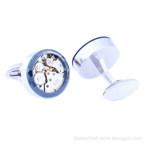 Fixed With Ceramics Circle Watch Cufflinks for Men Customize Functional Stainless Steel Movement Cufflinks